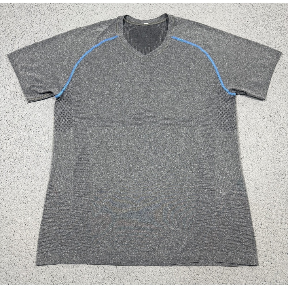 Lululemon Shirt Mens Large Gray Short Sleeve Do‎ It For The Bacon V-Neck Top